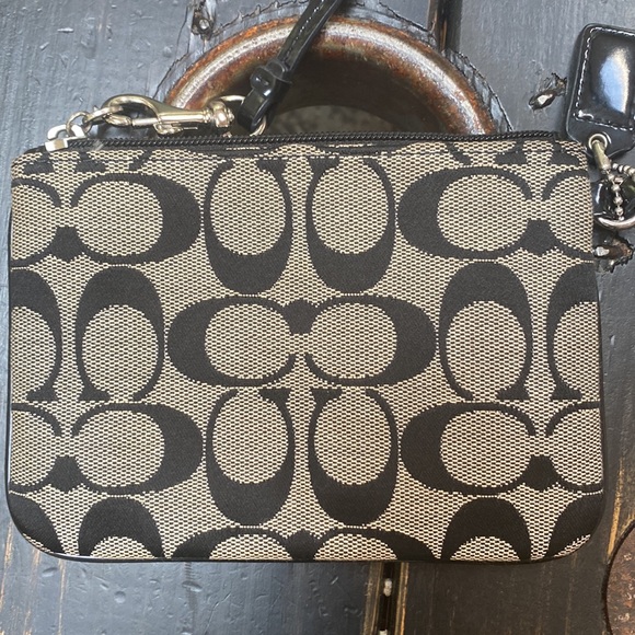 Coach Small Signature Print Wristlet with Patent Leather Trim & Accents - Picture 5 of 8